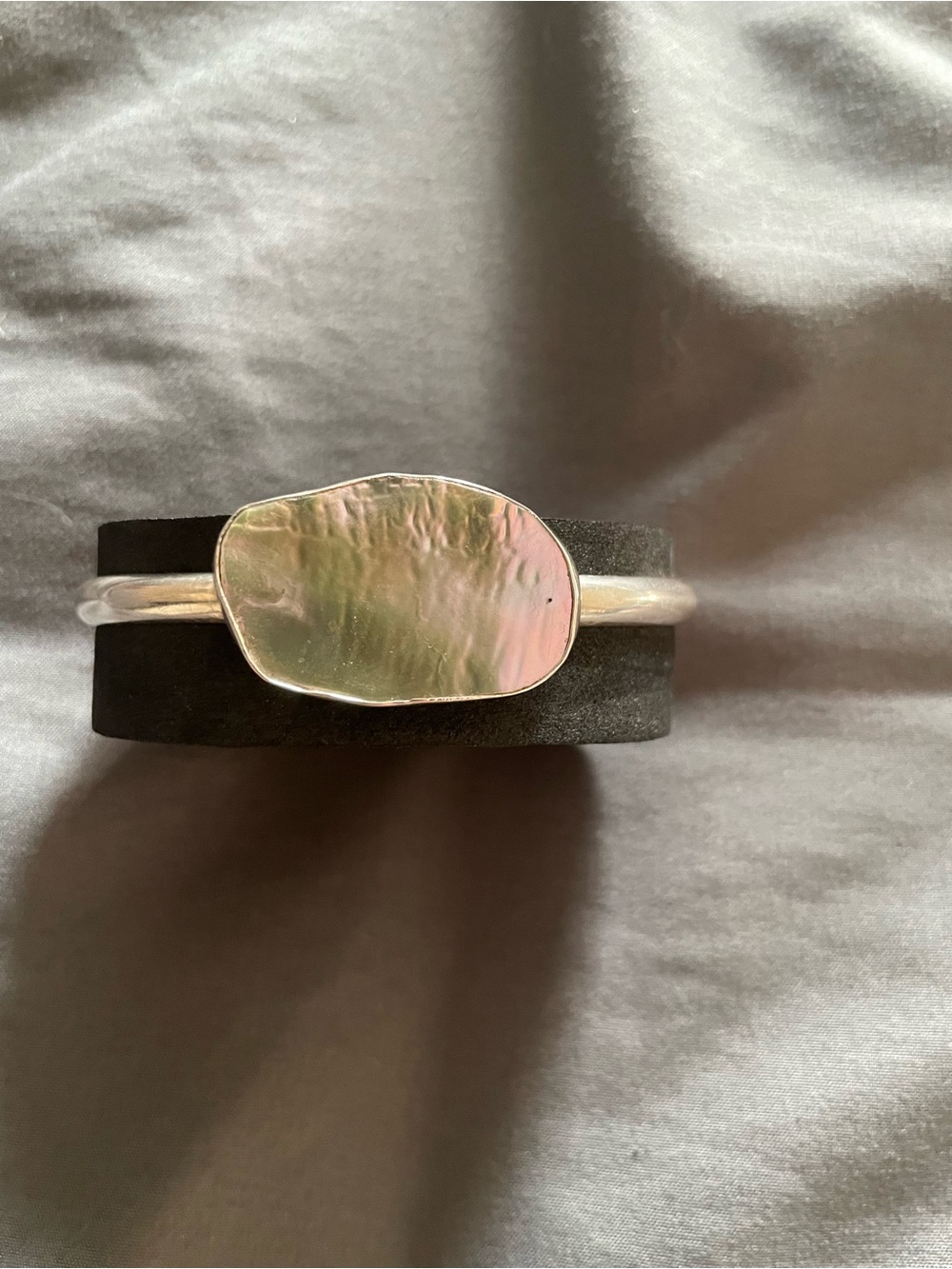 Abalone Cuff Silver Bangle Bracelet by Intertidal Jewelry - Picture 2 of 3